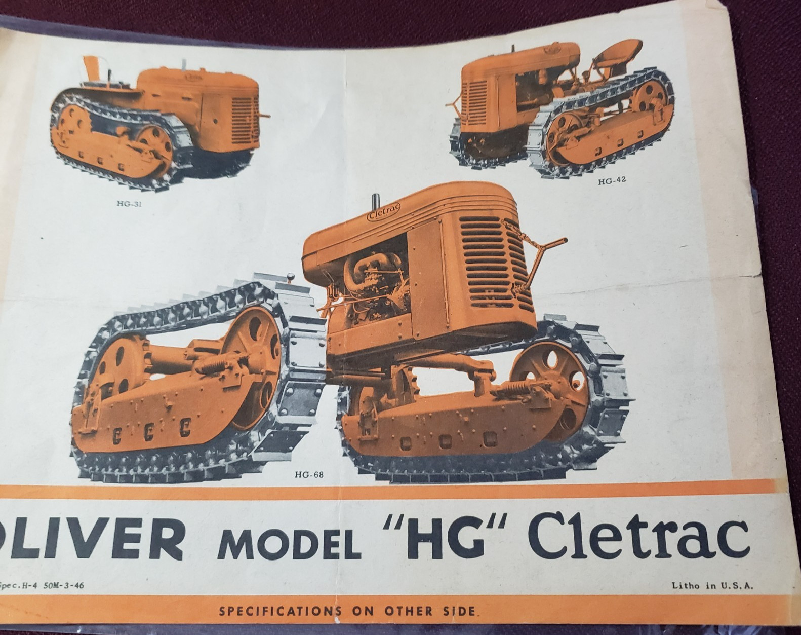 Oliver Model HG Cletrac Tractors Brochure Ad LItho Specifications 1930s 1940s