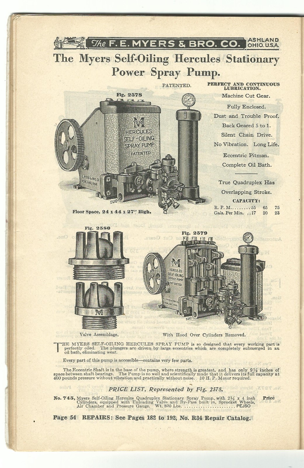 1934 Catalog FE Myers Hand & Power Spray Pumps Ashland OH Farm Power Washer
