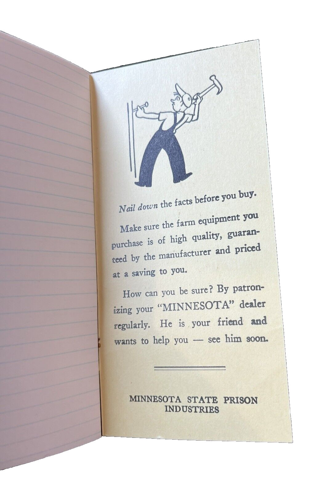 Vintage Minnesota Twine Memo Pad Notebook Advertising Farm MN State Prison