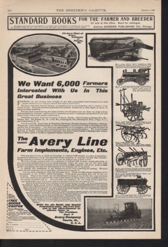 1908 AVERY LINE COMPANY FARM TRACTOR IMPLEMENT AGRICULTURE PEORIA AD [SKU]]