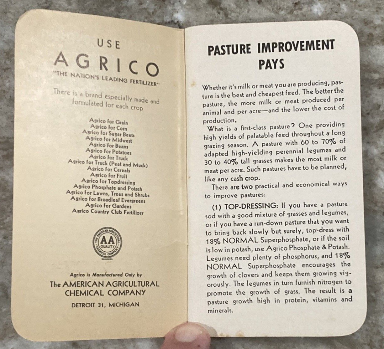 AGRICO Fertilizer Memo Booklet 1950 Agriculture Advertisement Memo Book A995