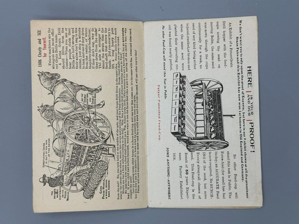 c 1890 FETZER GRAIN DRILL Farm Advertising Booklet SPRINGFIELD Illinois