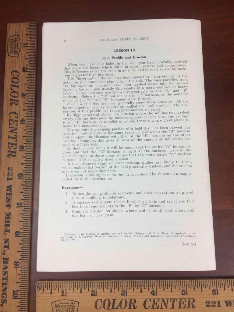 Vintage 1939 MSU Michigan State College Extension Soil Conservation Program Bklt