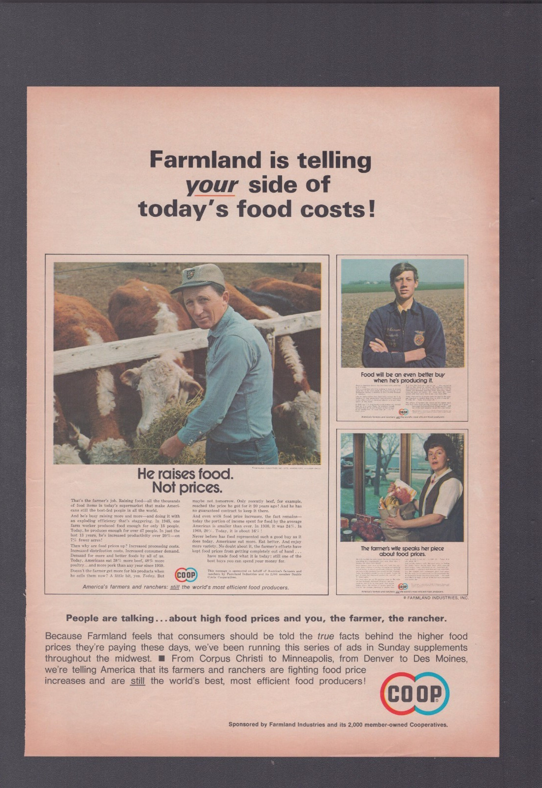 1972 Print Ad Coop Farmland is Telling Your Side of Today&rsquo;s Food Costs!