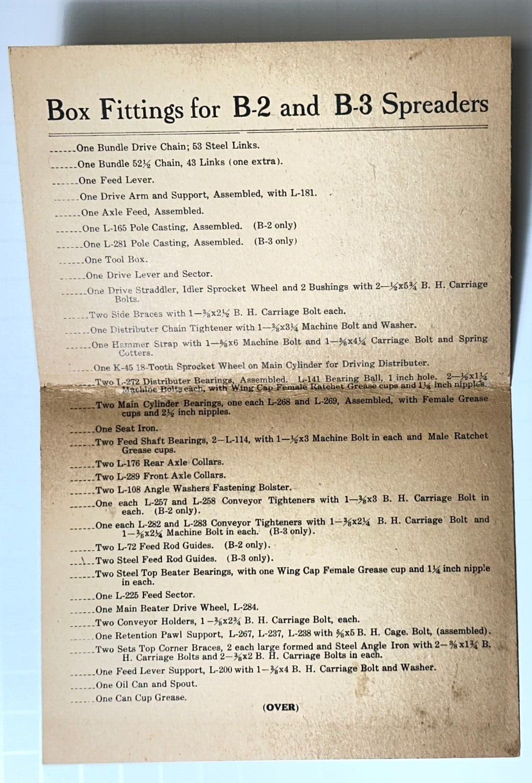 New Idea Spreader Co Checking Sheets Instructions Repair List Envelope