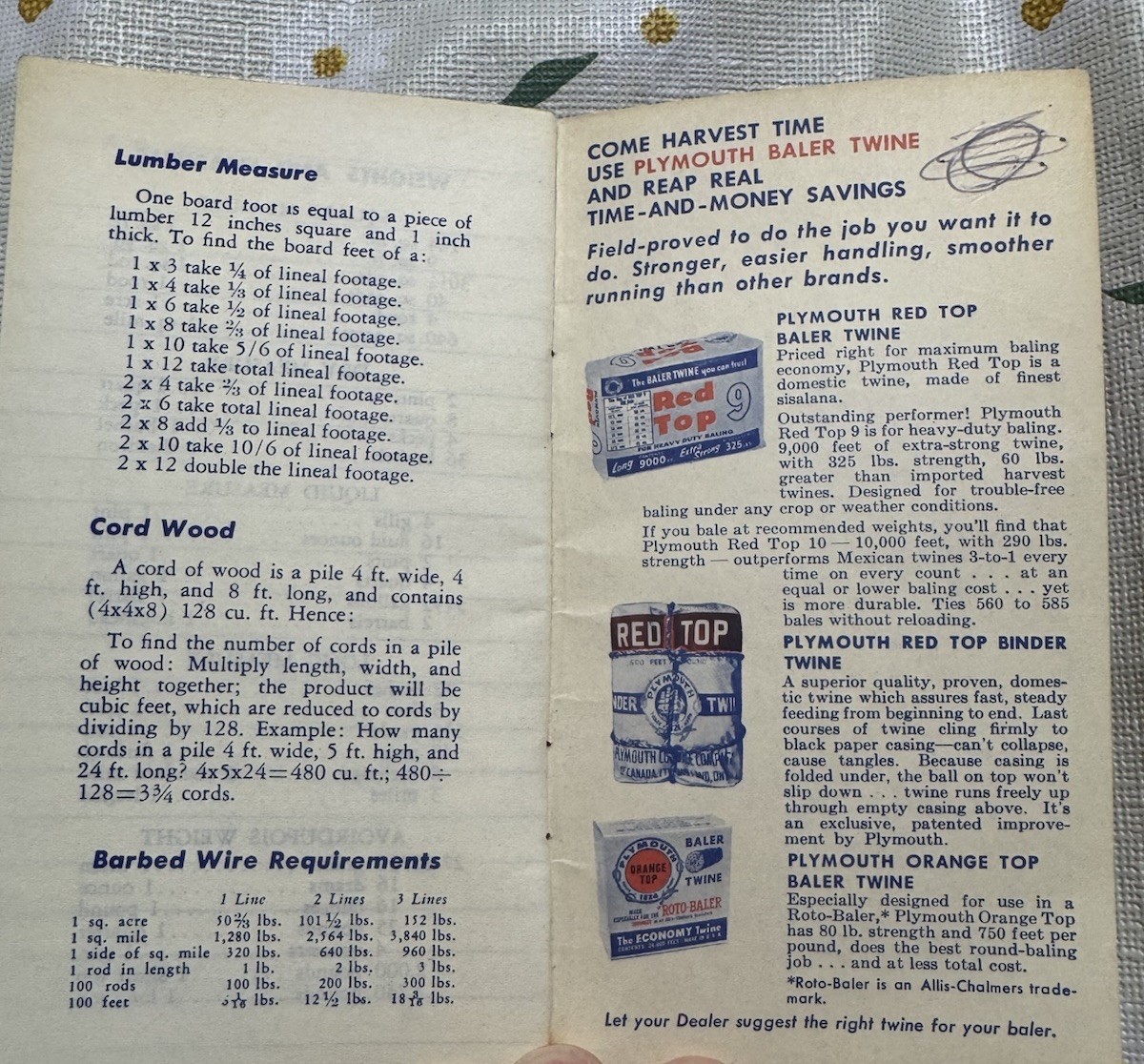Vintage Plymouth Red Top Baler Twine Farm Advert Pocket Guide Book, Welland Ont.