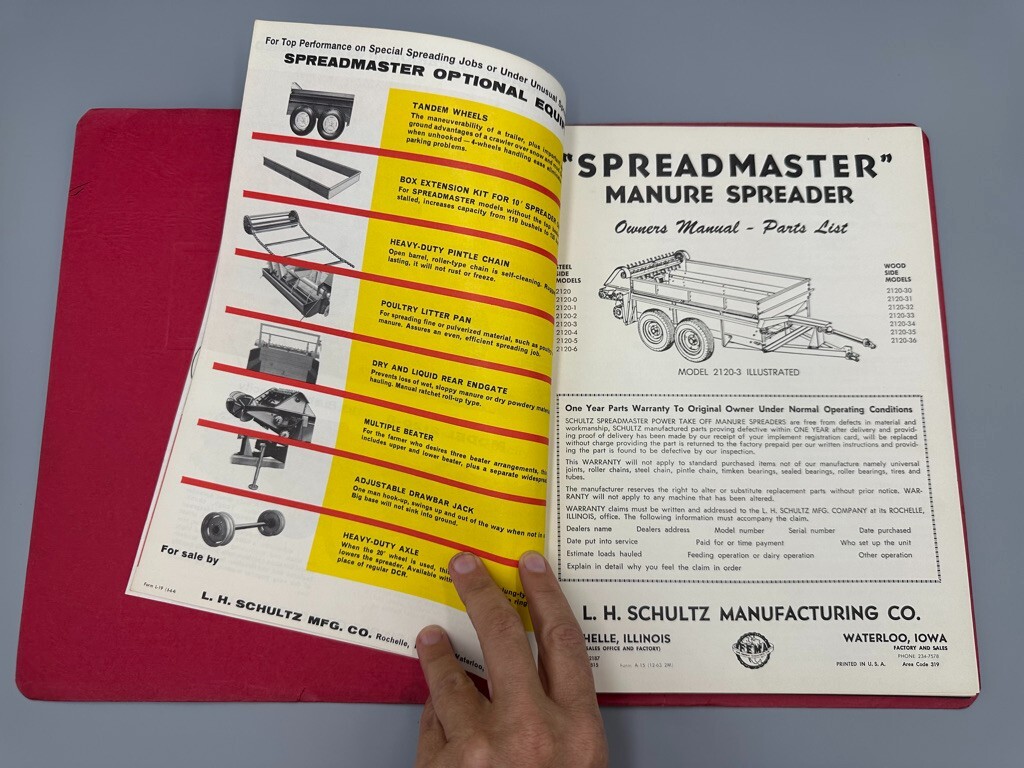1964 SCHULTZ FARM MACHINERY Sales Manual Parts List