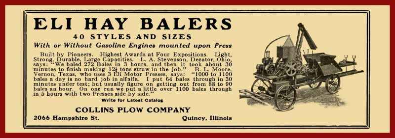 1916 Collins Plow Co. NEW Metal Sign: Eli Hay Balers – Quincy, Illinois