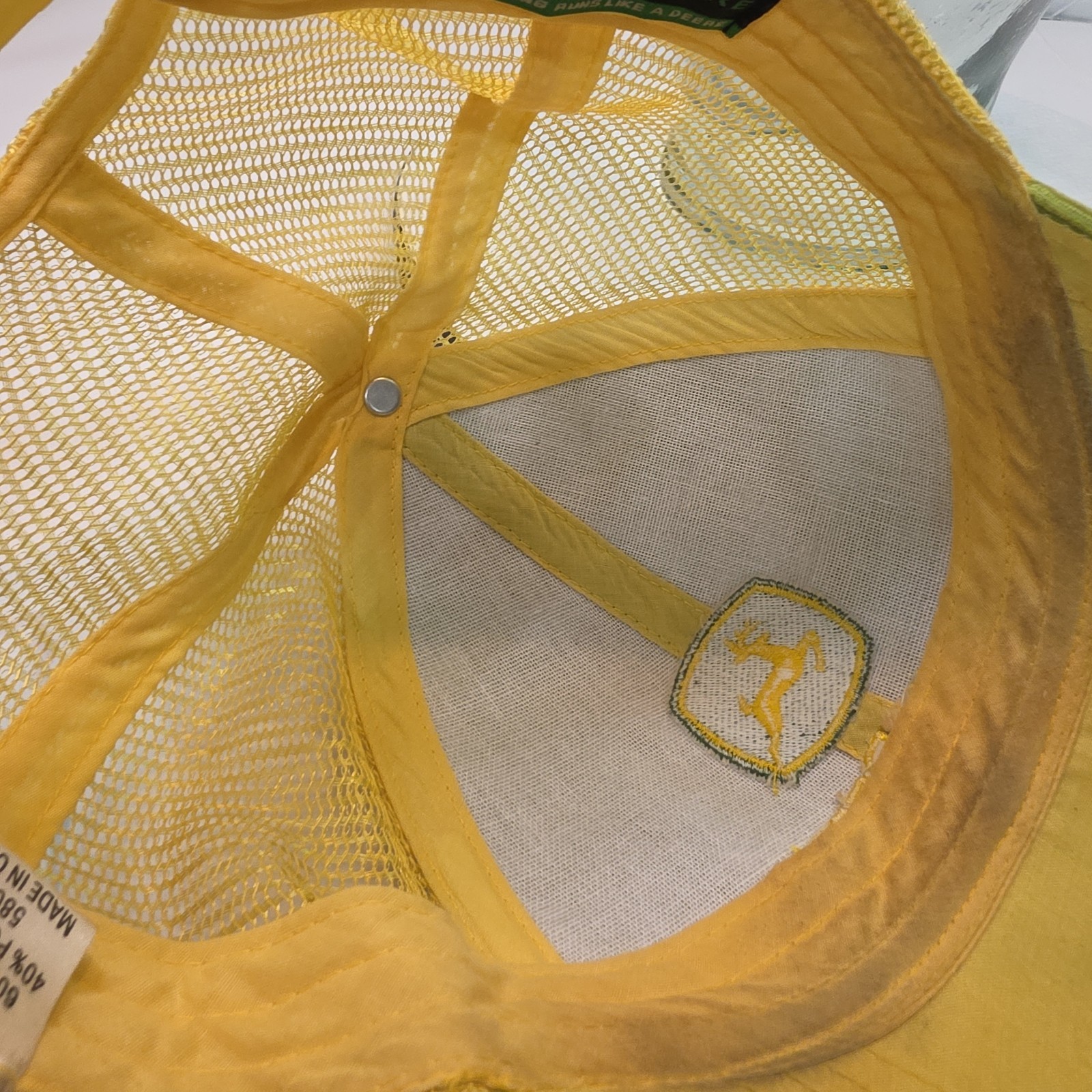 Green/yellow John Deere baseball cap hat knit front mesh back.. Corduroy Snapbac