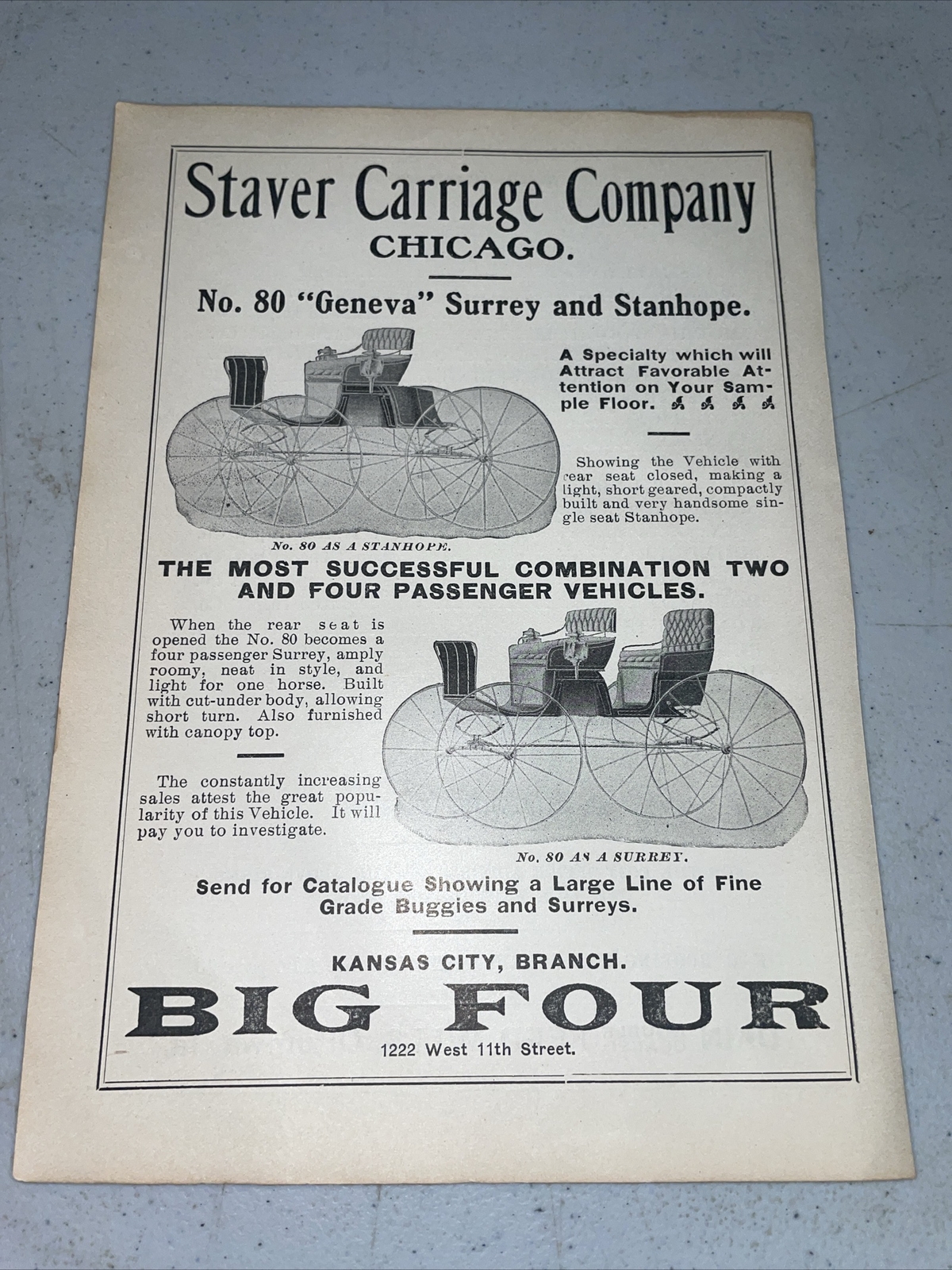 ORIGINAL 1907 Staver Carriage Farm Advertising – Chicago