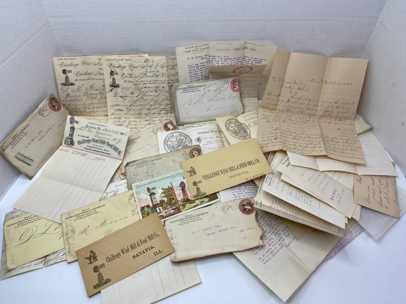 HUGE ARCHIVE Advertising Ephemera Letters – Challenge Wind Mill 1883- Batavia IL