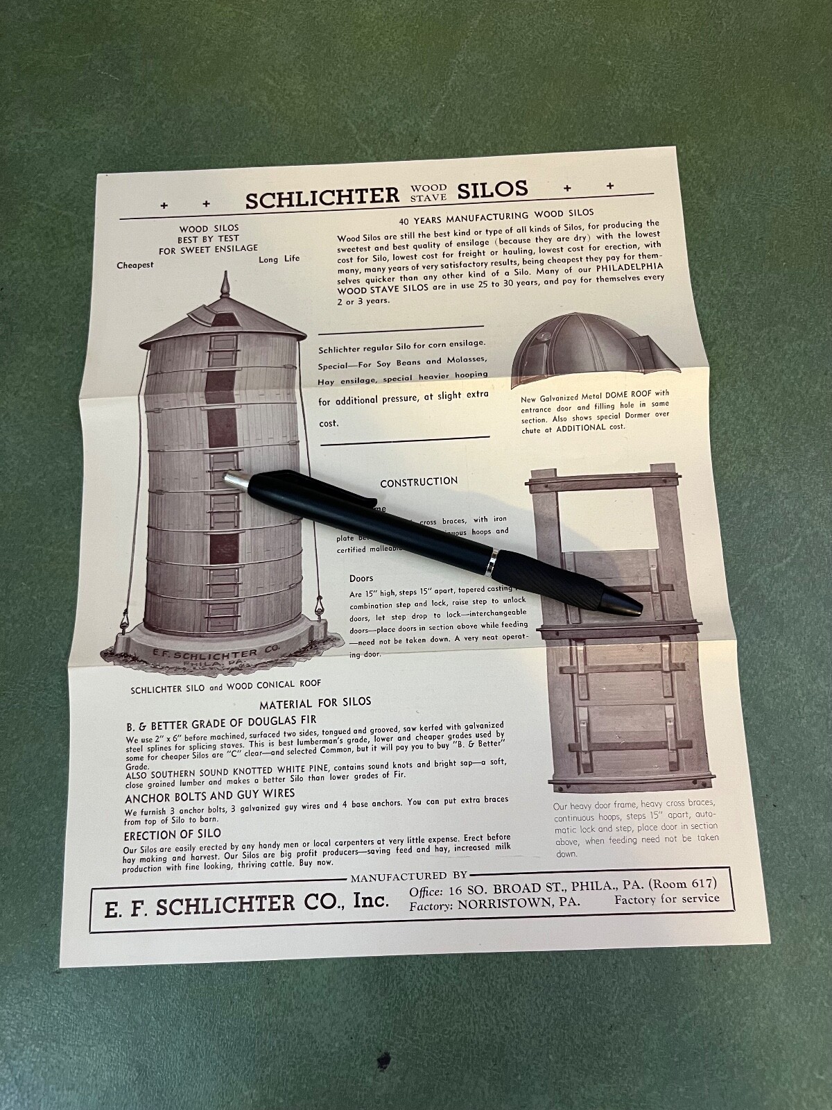 Orignal Schlichter Wood Silos Single Page Sales Brochure Philadelphia Pa