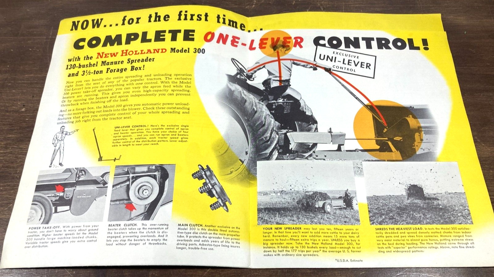 New Holland Model 300 130 Manure Spreader 1950&rsquo;s Sales Brochure Foldout Poster