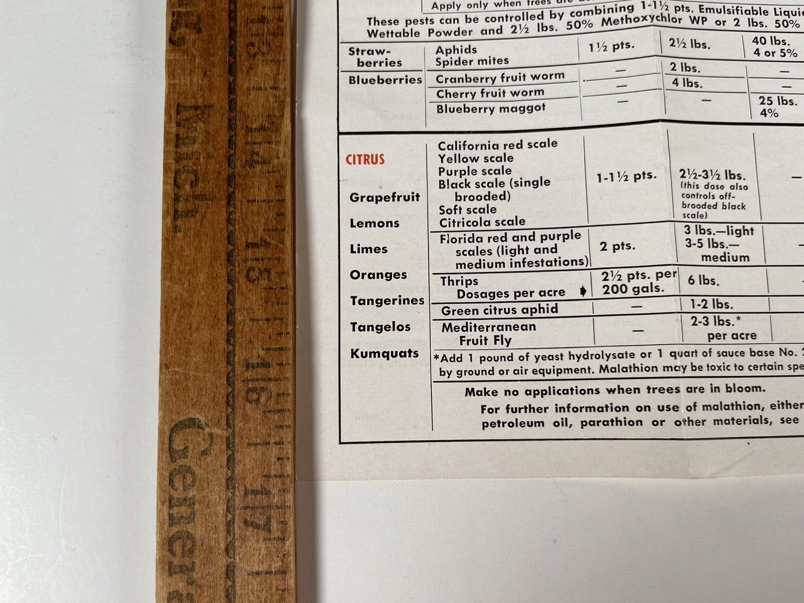 Malathion Insecticides Growers Guide booklet VTG Full 17×13&Prime; Spray & Dust Chart