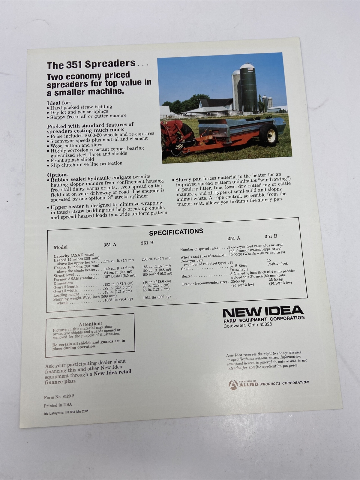 New Idea Farm Equipment Spreaders Sales Brochure Sheet Vintage Photos Farming