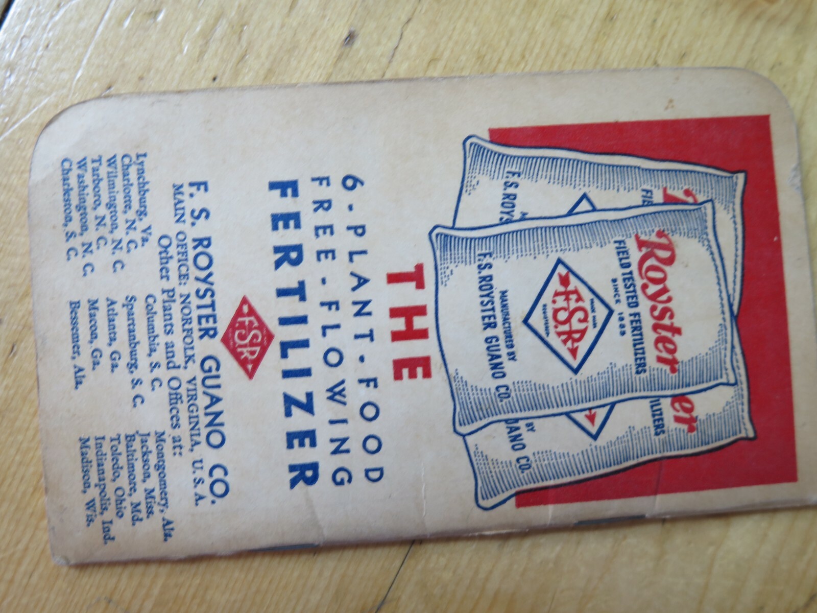 VINTAGE 1949 ROYSTER FERTILIZER NOTE PAD GUANO CO. TOLEDO OHIO INDIANAPOLIS IN.