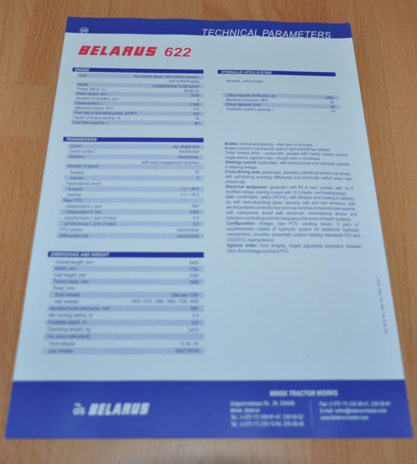 Belarus 622 MTZ ENG Tractor Agriculture Brochure Prospekt