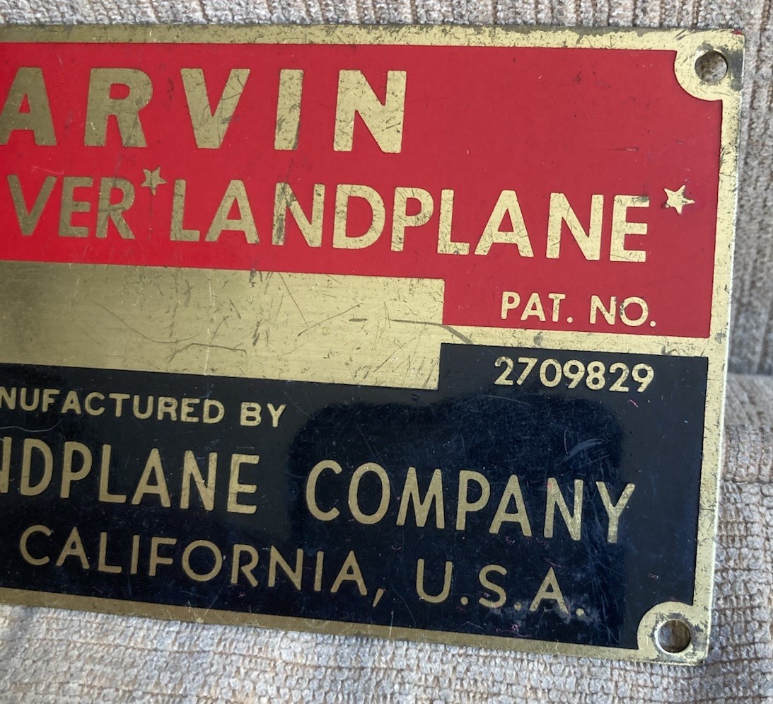 Vintage Brass Marvin Little Shaver Landplane Company Woodland CA Tag Plate Badge
