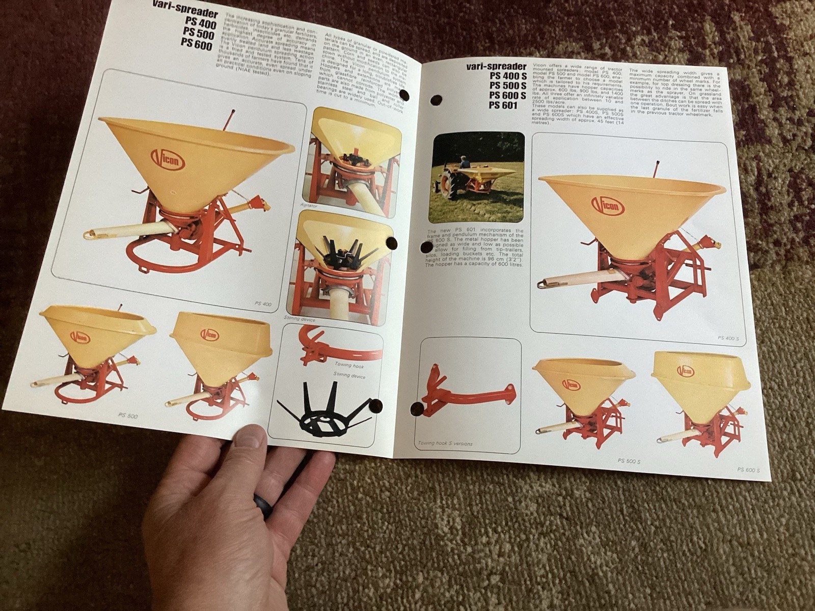 (5) 1975-6 Vicon Brochures – Rake, Harrow, Chisel Plow, Spreader