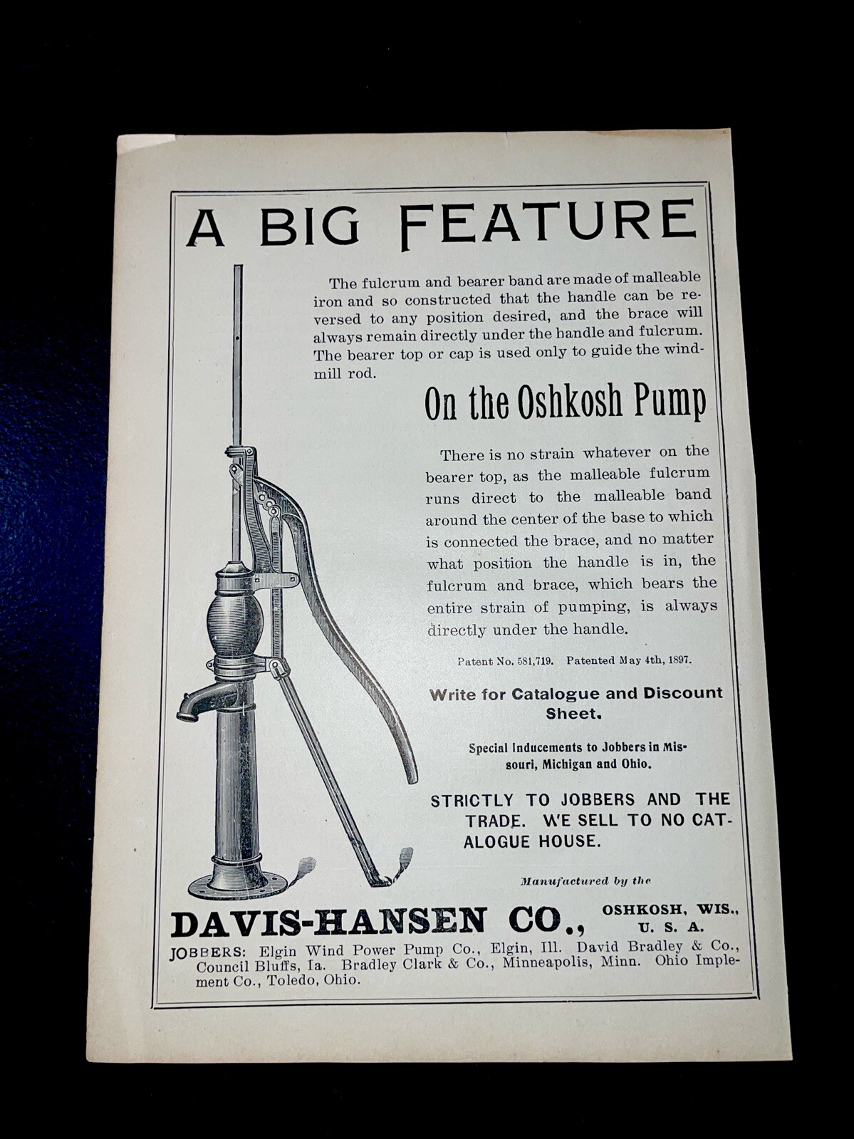 ORIGINAL 1907 Oshkosh Pump Farm Implement Advertising