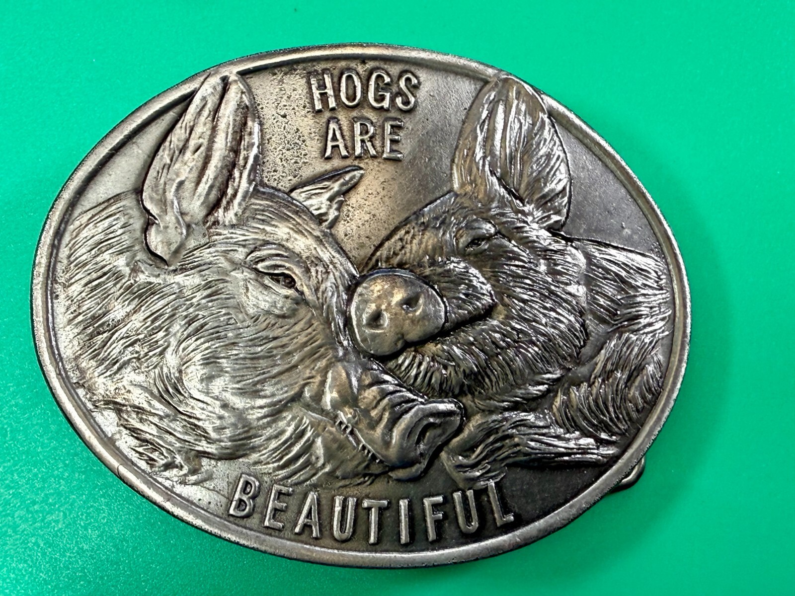 HOGS ARE BEAUTIFUL National Pork Producers Council VTG 1975 Lewis Belt Buckle