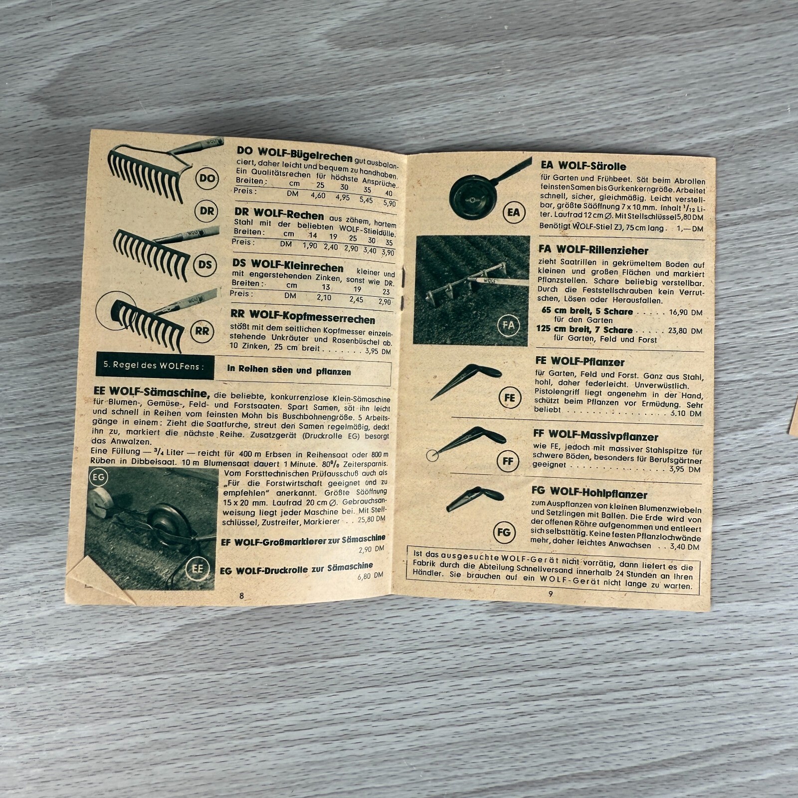 Vtg 1955 Lawn Brochure Wolf Garten Equipment Mower Tools Guide & Old Reciept