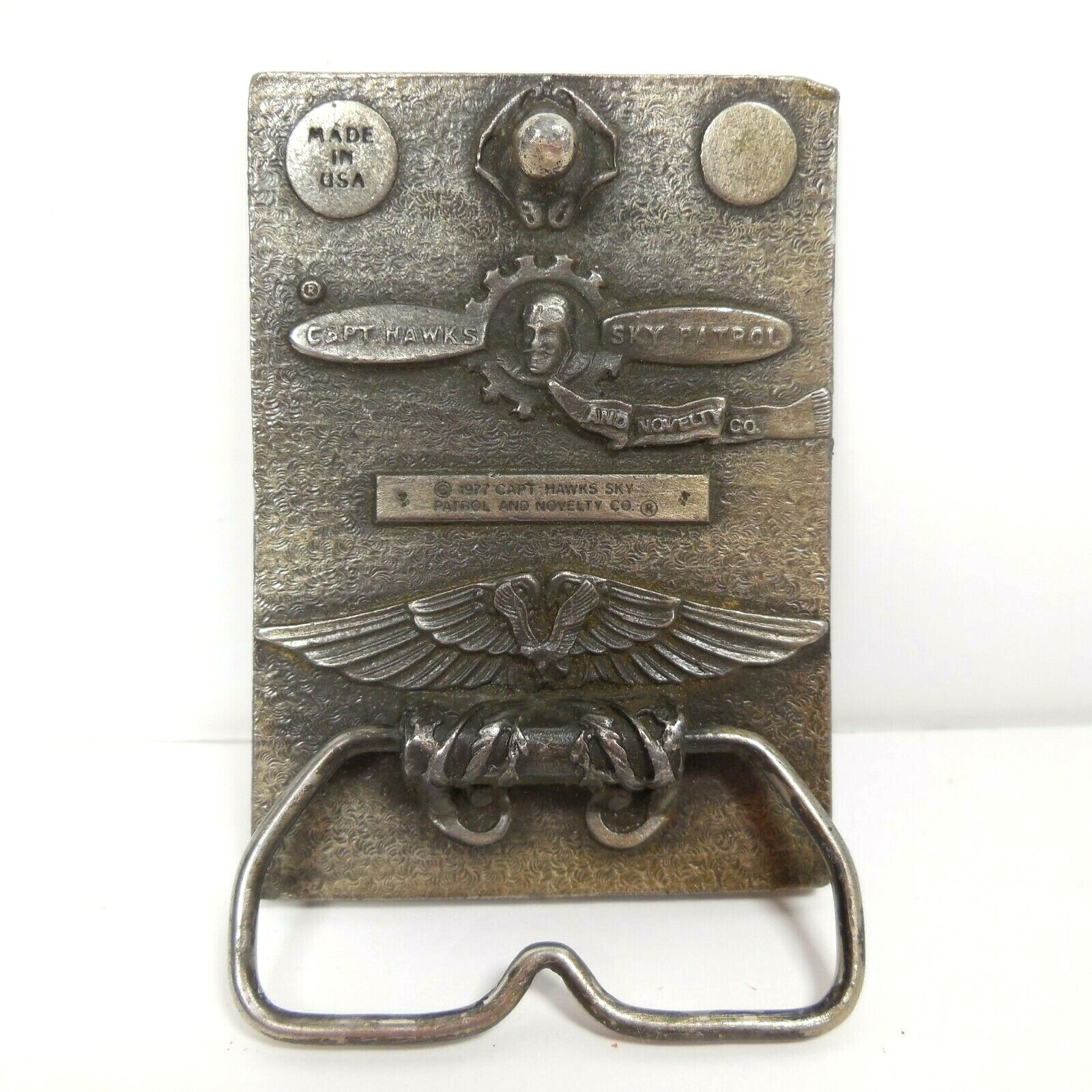 Mens Belt Buckle Sharon Interstate Grain SIG Vintage 1977 Pewter Captain Hawks