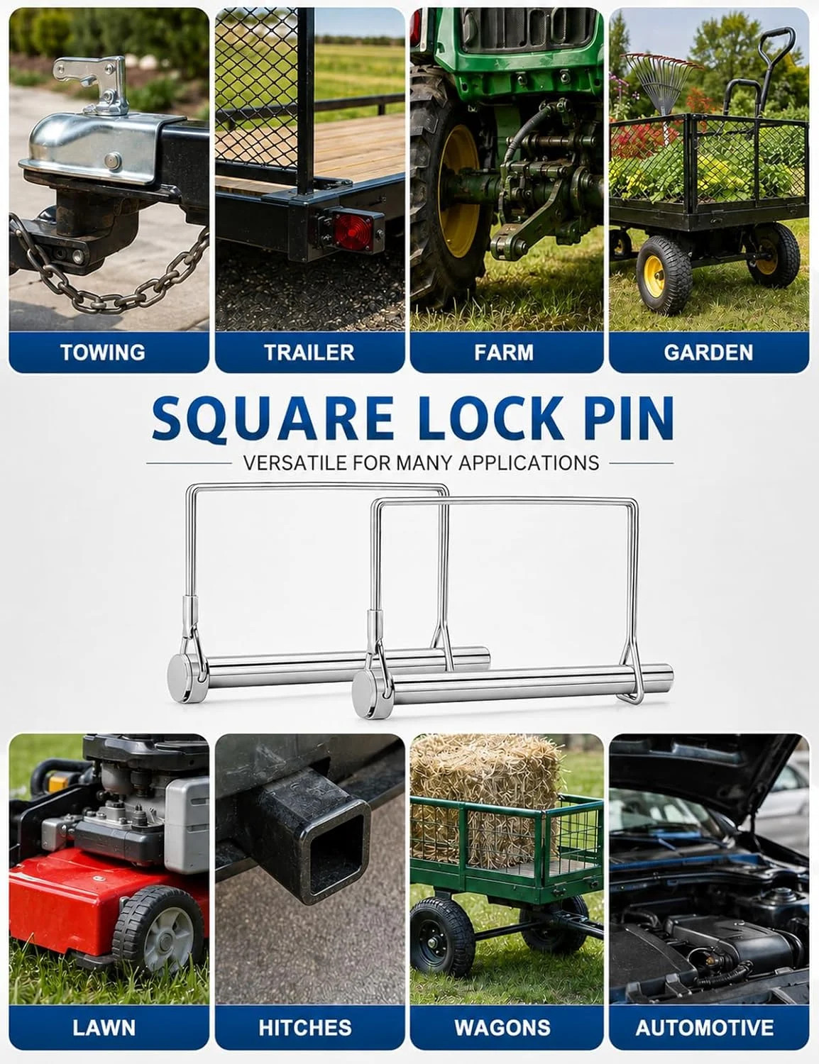 5 Pack Square Trailer Pin 1/4 inch x 2-3/4 inch, Heavy Duty Shaft Locking Pin, C