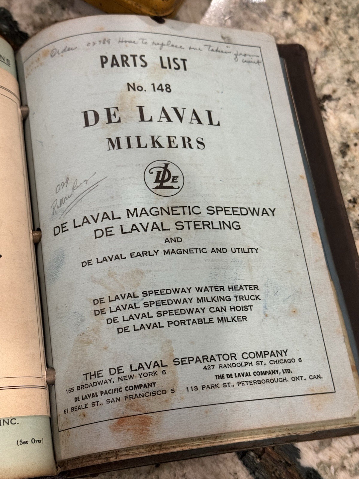 DE LAVAL Milking Machine DEALER BINDER Manuals Cream Separator Parts List