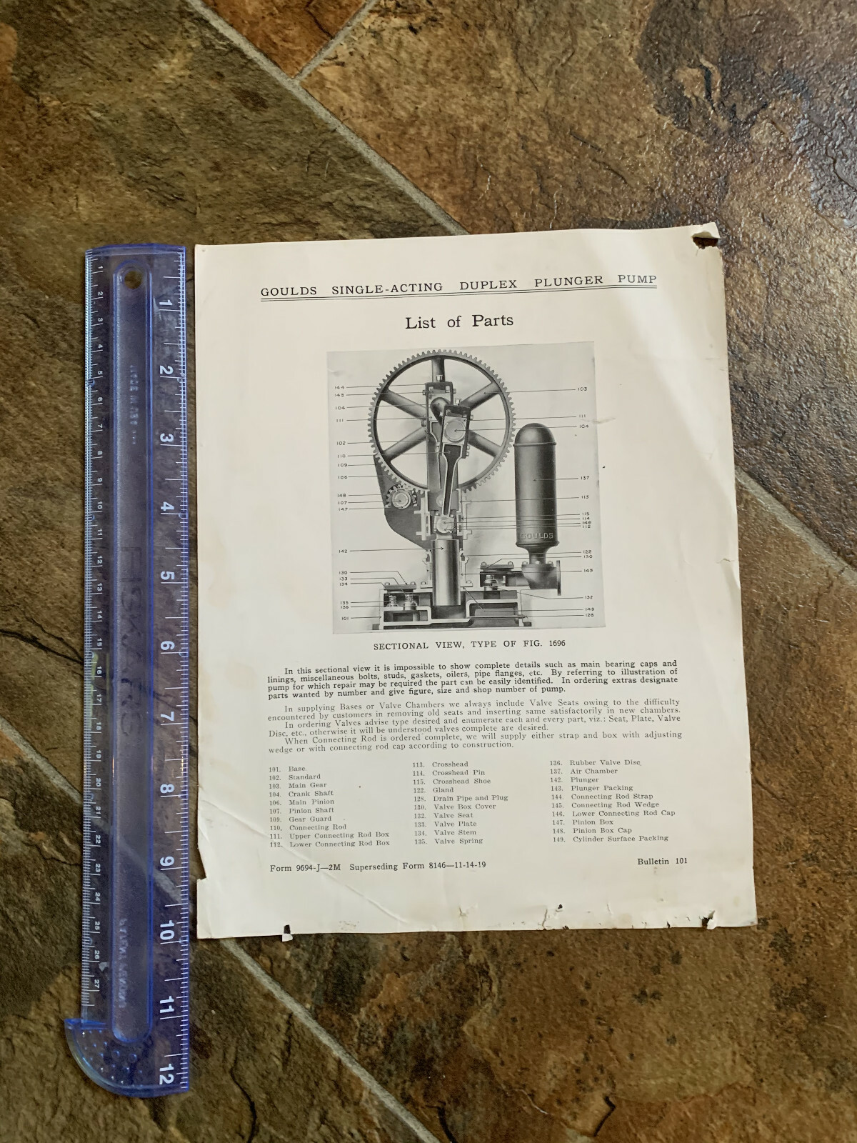 GOULDS DUPLEX PLUNGE ENGINE ONE PAGE Ad 1919 LIST OF PARTS SINGLE PAGE AD FORM