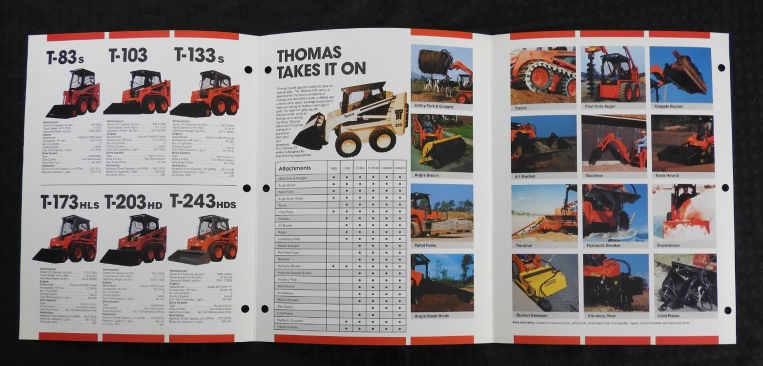 THOMAS T-83 T-103 T-133 T-173 T-203 T-243 SKID STEER LOADER TRACTOR BROCHURE NMT