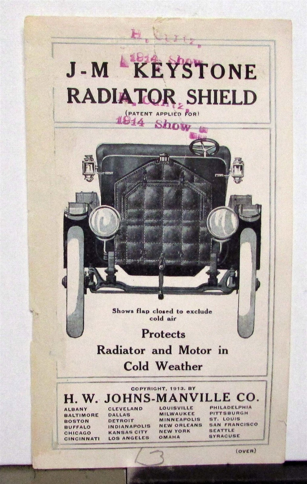 1913 Keystone Radiator Shield Protects In Cold Weather Pricing Sales Data Sheet