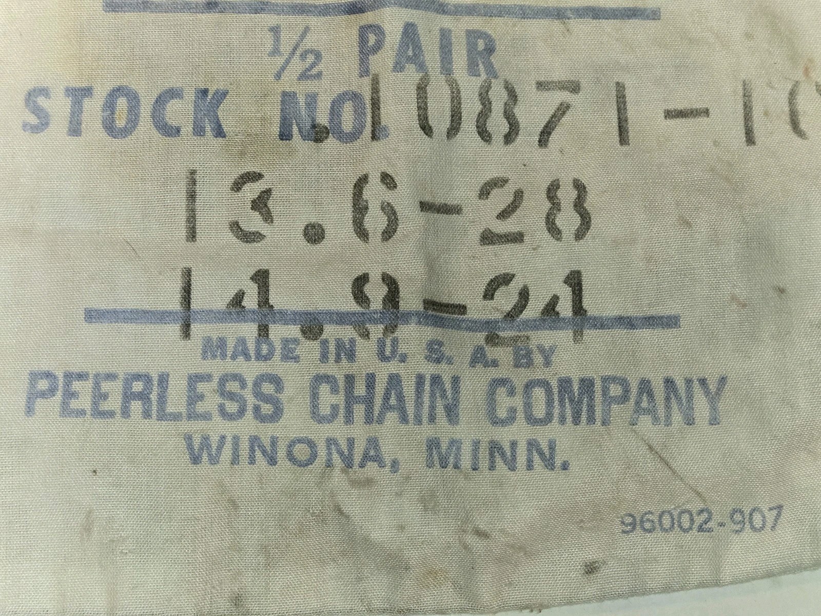 Vintage Peerless Chain Co. Tire Tractor Chains Fabric Bag Farm Winona MN