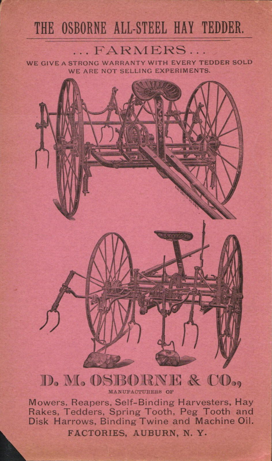 C 1897 ADVERTISING LEAFLET D M OSBORNE & C0 HARVESTING ALL-STEEL HAY TEDDER