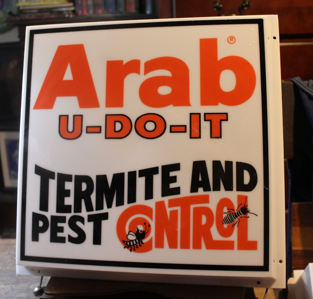 Vintage Arab U-Do-It Termite Pest Control Sign Light Cover Store Display