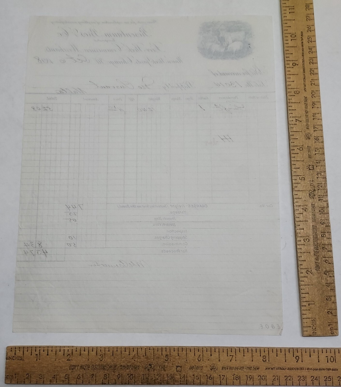 1898 ROSENBAUM BROS & CO Live Stock Commission Merchants RECEIPT – listing #7445