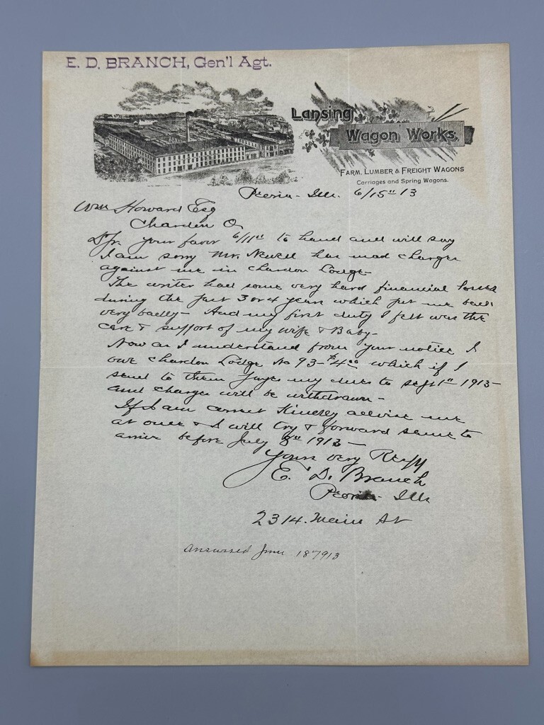 1913 LANSING WAGON WORKS Lumber Freight FARM Advertising Illustrated Letter
