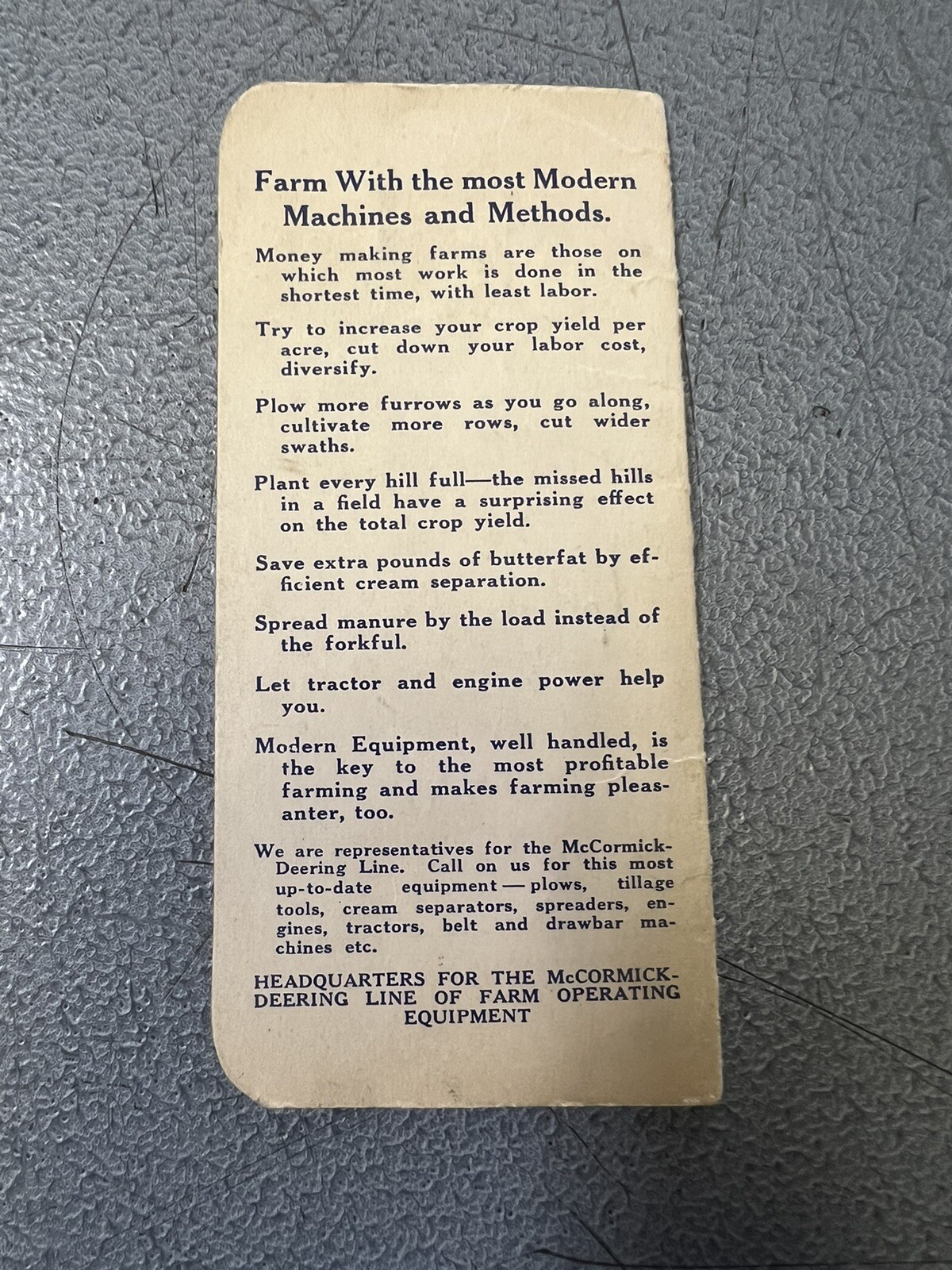 1927 McCormick-Deering Channing Texas Advertising Pocket Notebook