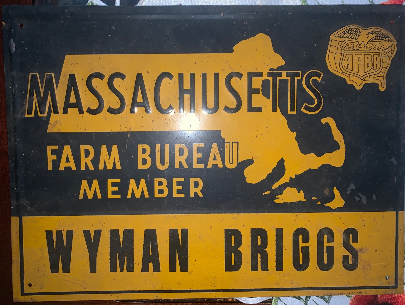 Vintage Massachusetts Farm Bureau Member Metal Sign by Scioto Sign, Kentucky, O