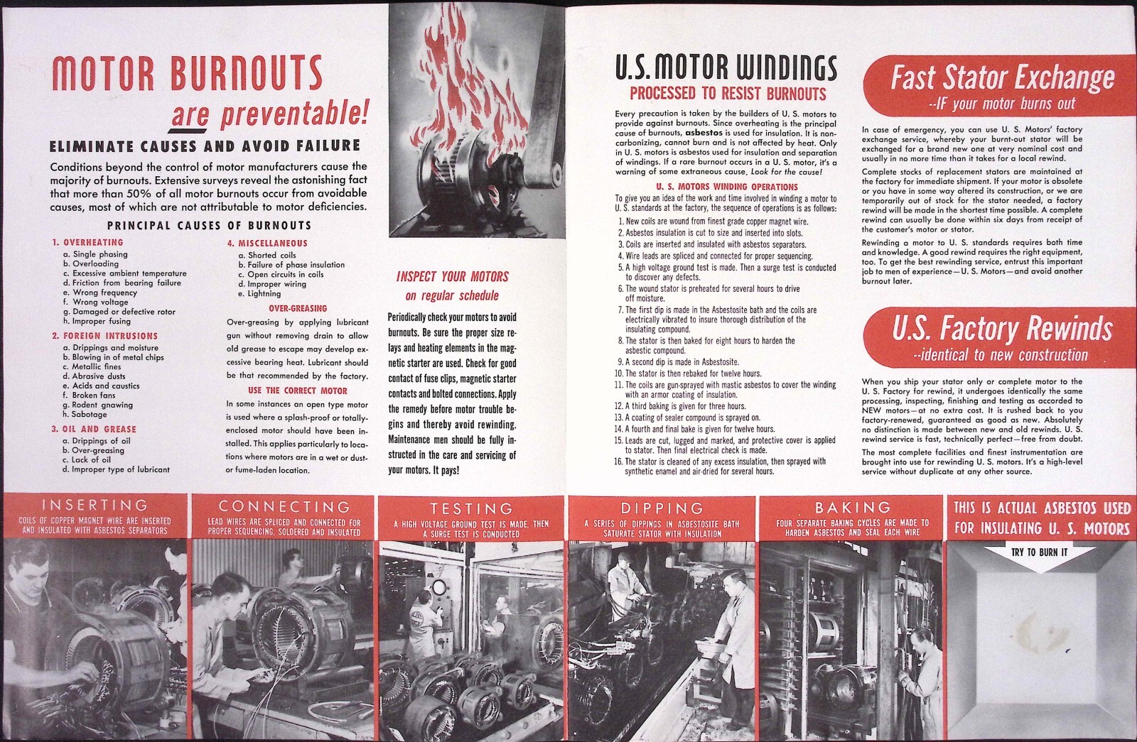 1954 US Motors How to Avoid Burnouts Brochure US Electrical Motors Inc