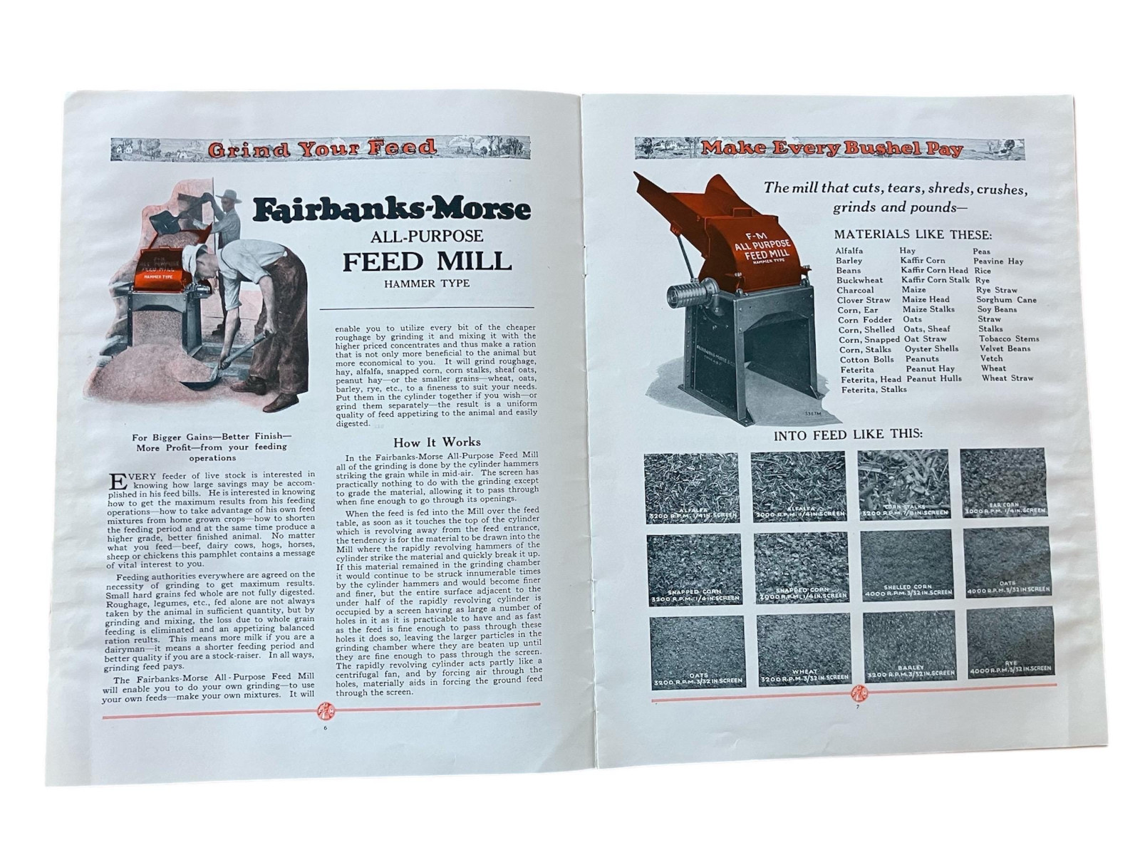 1920&rsquo;s Fairbanks Morse Hammer Type B or Plate Type Feed Grinders Bulletin H 403