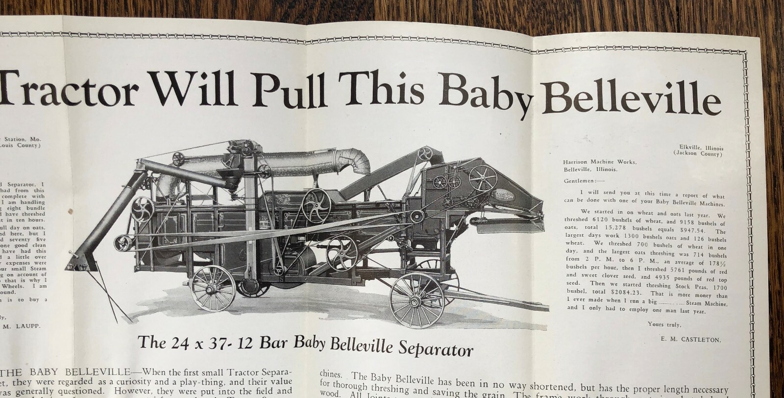 c 1920 BELLEVILLE Separator THRESHER Harrison FARM Machinery ANTIQUE Brochure