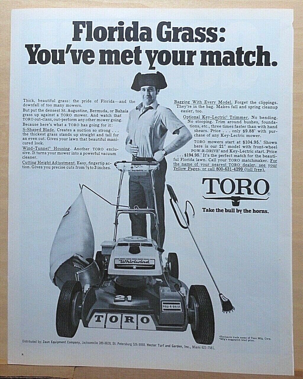 1970 magazine ad for Toro lawn mowers – Florida grass you&rsquo;ve met your match