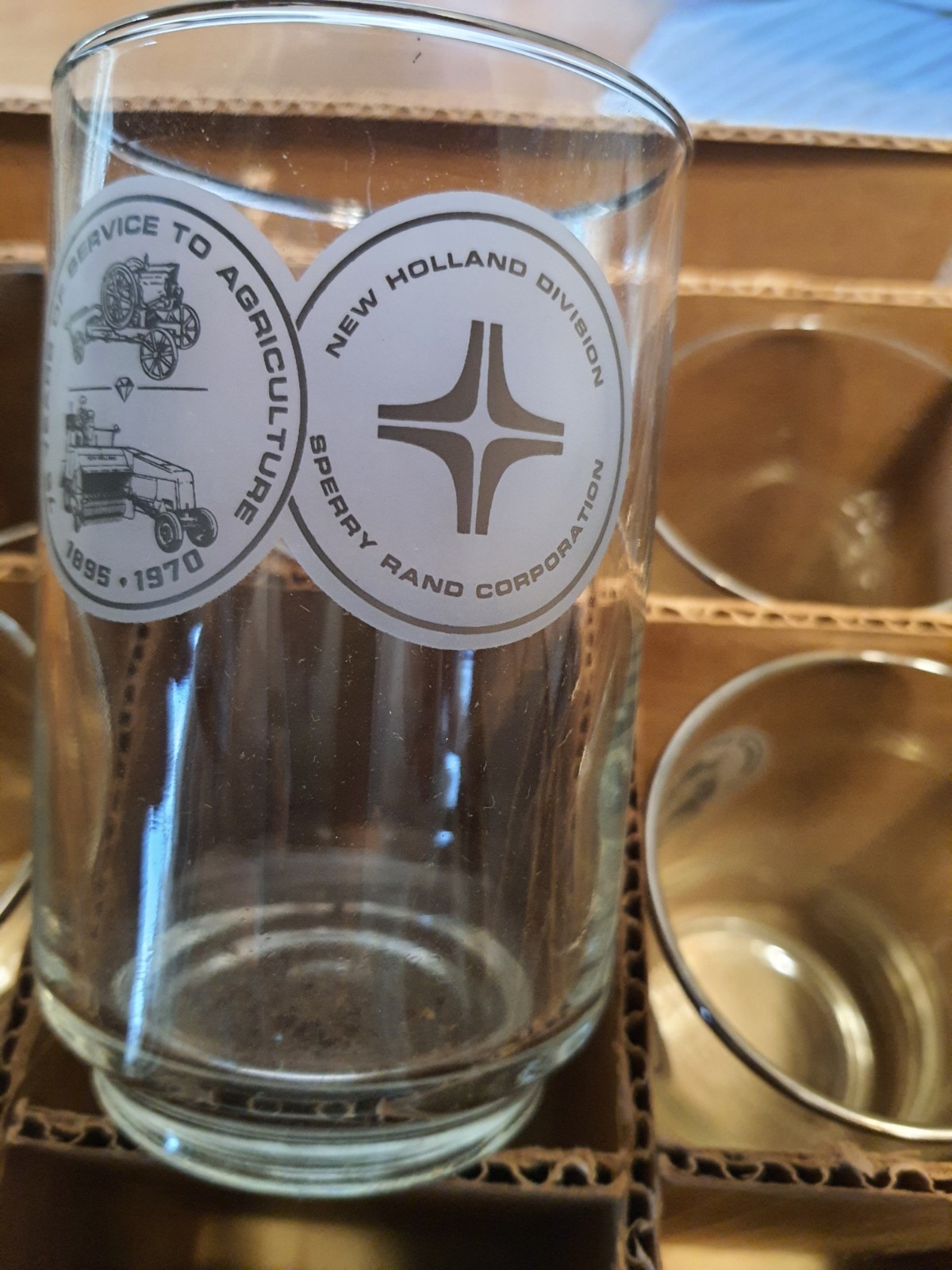 Sperry Rand NEW HOLLAND DIVISION Agriculture 75th Anniv. 8 Dinner Glass Set