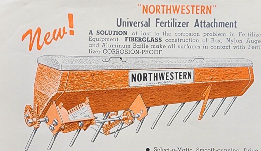 Northwestern Fertilizer Attachment Pioneer Sales Salesman Dealer Brochure 2pgs