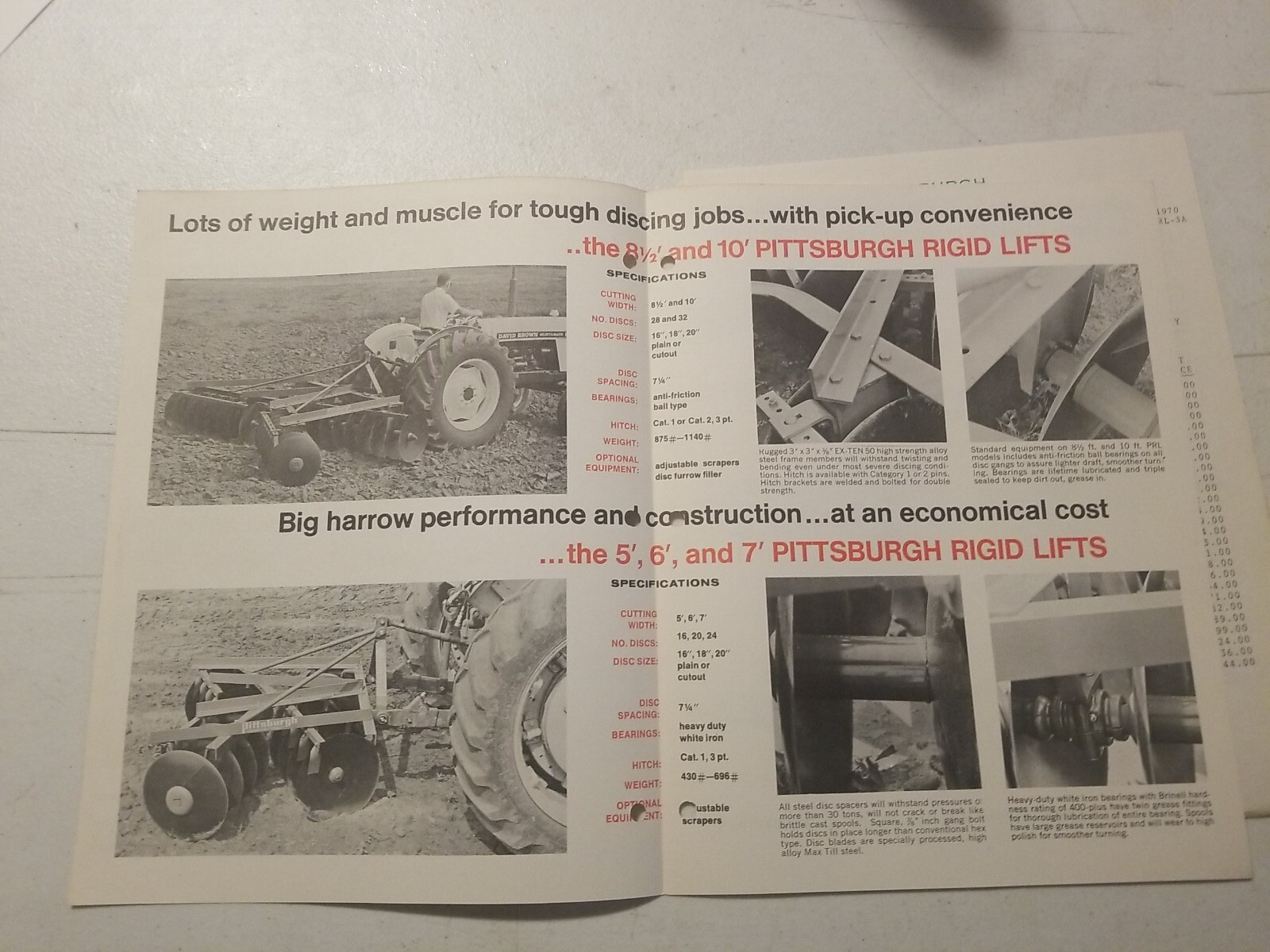 1970 PITTSBURGH FORGINGS CO. RIGID MOUNTED DISC HARROWS BROCHURE &PRICE LIST
