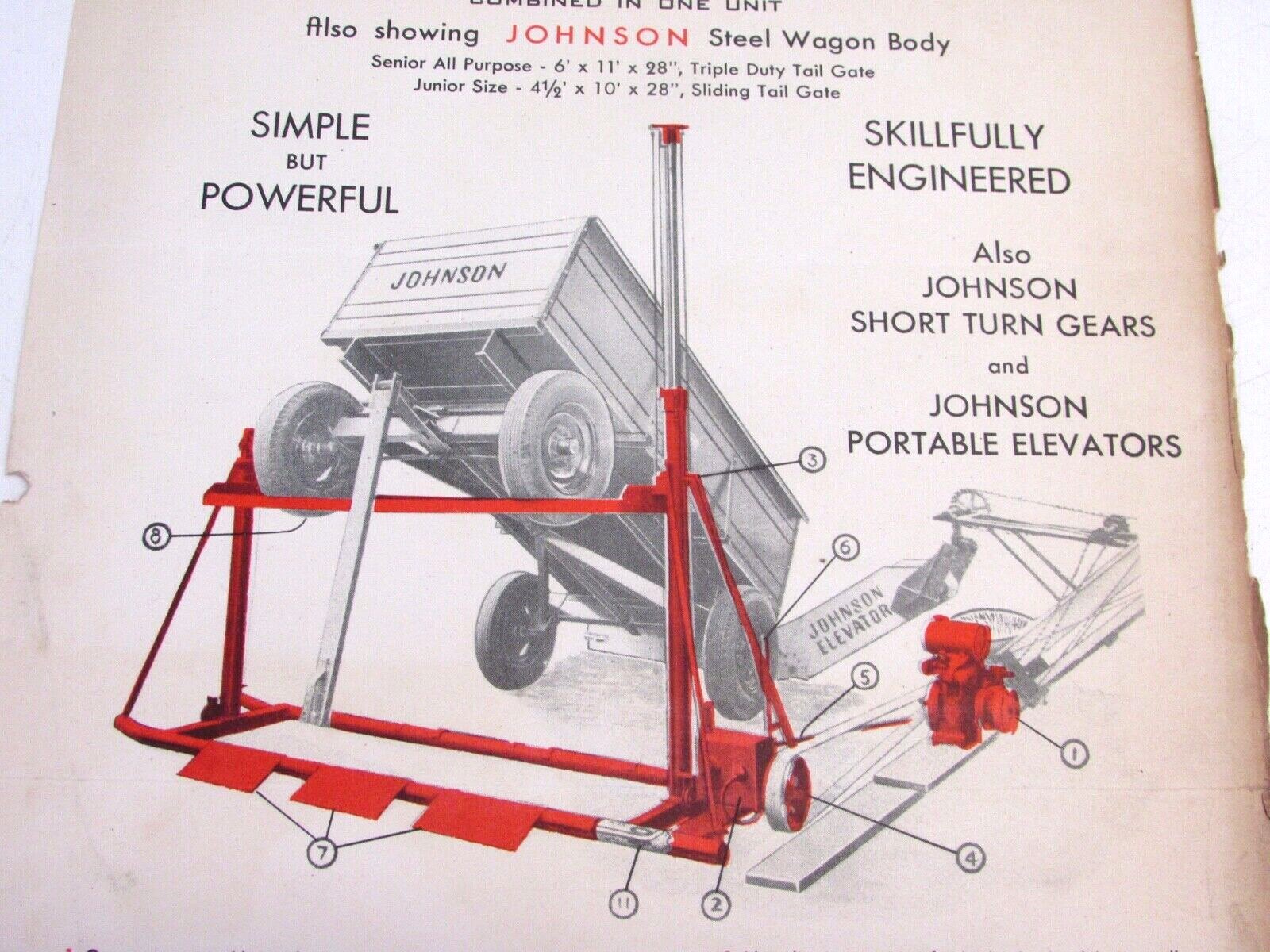 VINTAGE JOHNSON HYDRAULIC CRADLE HOIST & SPEED JACK BROCHURE FOR WAGON