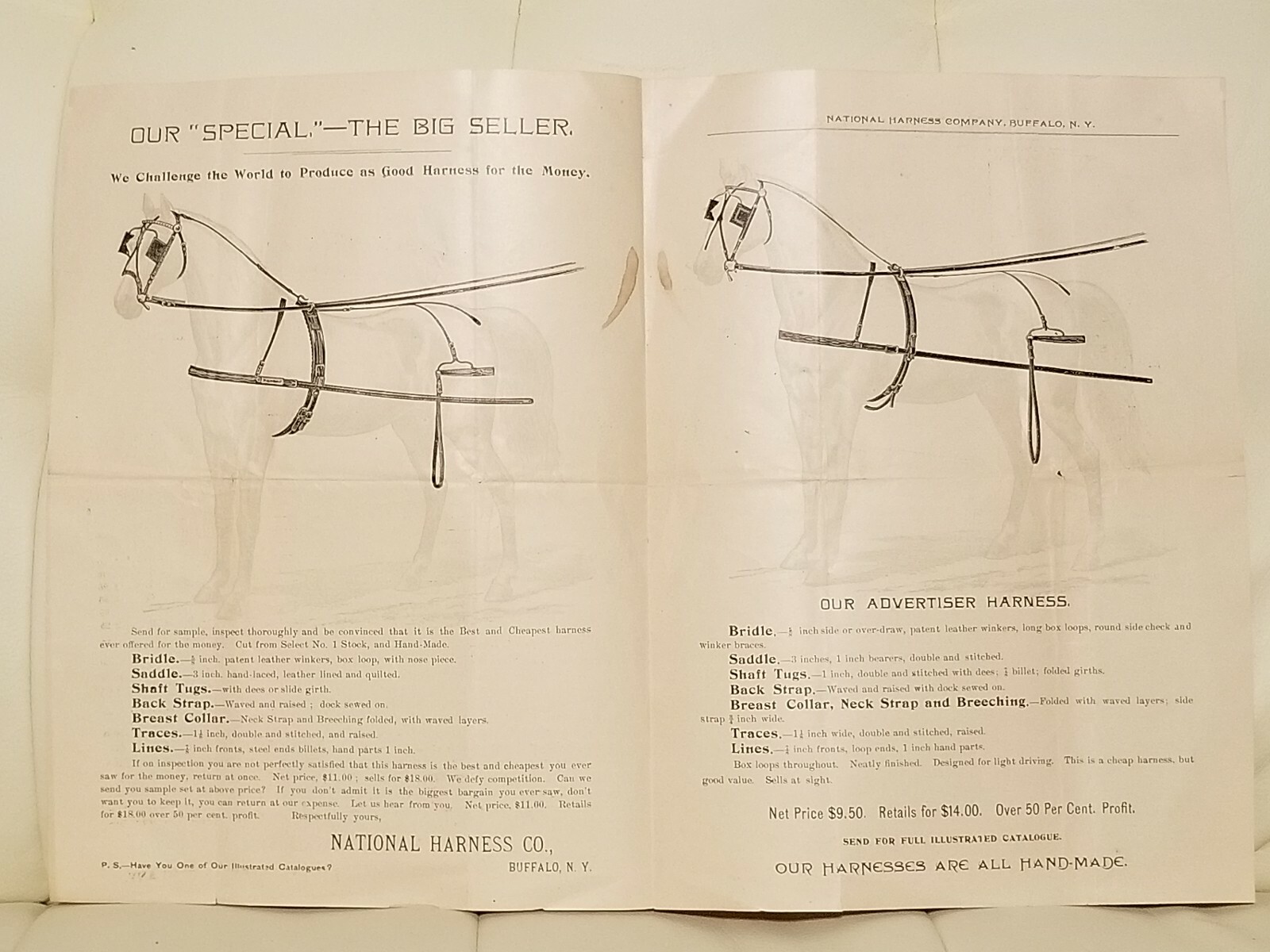 Antique National Harness Company Price List 1880s Buffalo, NY Horses Advertising