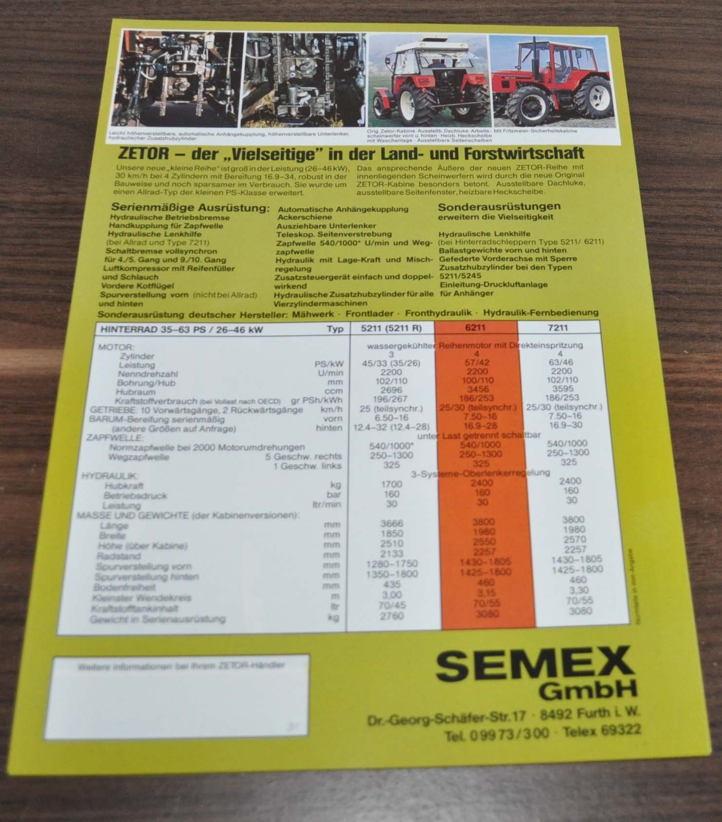 Zetor 6211 Tractor Specification Brochure Prospekt