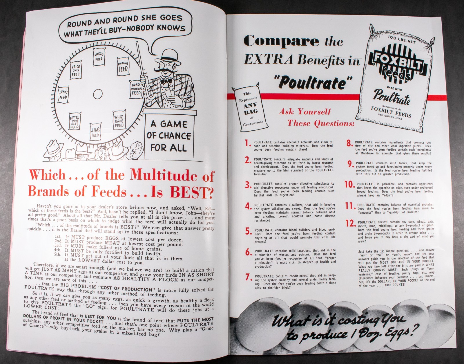 Vintage Agriculture Advertising Foxbilt Feeds Brochure Chicken Farming 1944